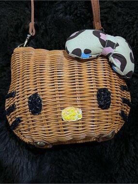 HELLO KITTY RATTAN WICKER TAN SUN KISSED STRAW BAG WITH STRAP